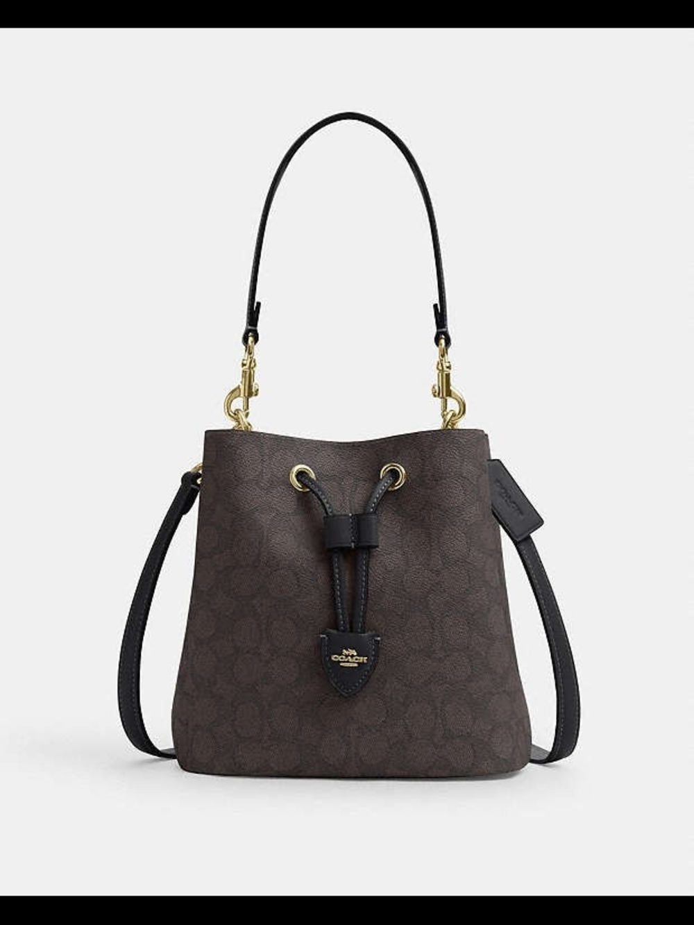 Coach Signature Canvas Mini Bucket Crossbody Bag Brown/Black Gold Hardware